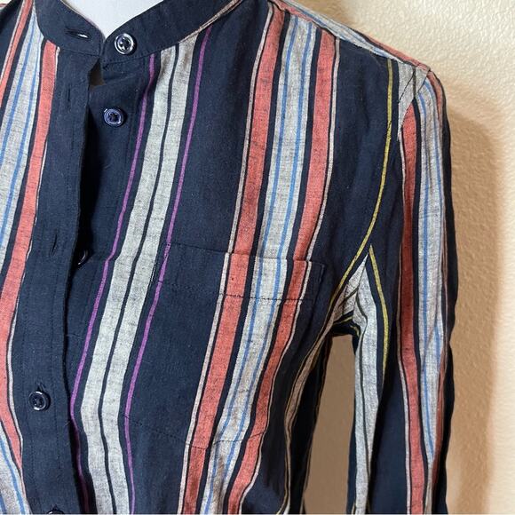 AG Adriano Goldschmied Jett linen cotton striped button mini shirtdress SMALL - Picture 6 of 12